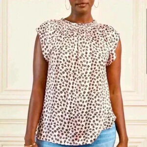 BNWT Stella and Dot Pink and Black Cheetah Print Ruffle Top Size XS
